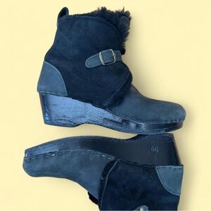 No. 6 ⭐️ wooden Black Suede Shearling Clogs 39 boots 8 excellent